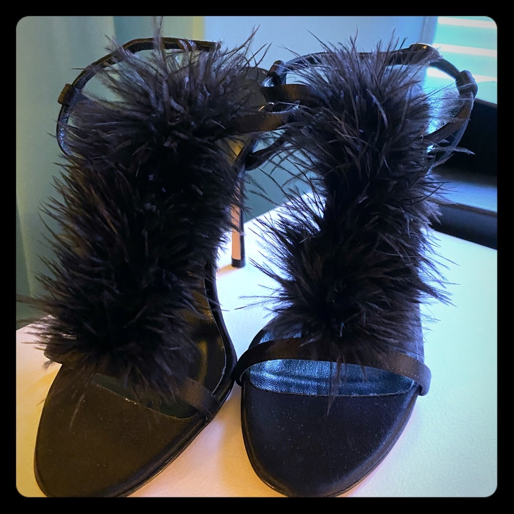Manolo Blahnik Black Furry Heels size 36.5